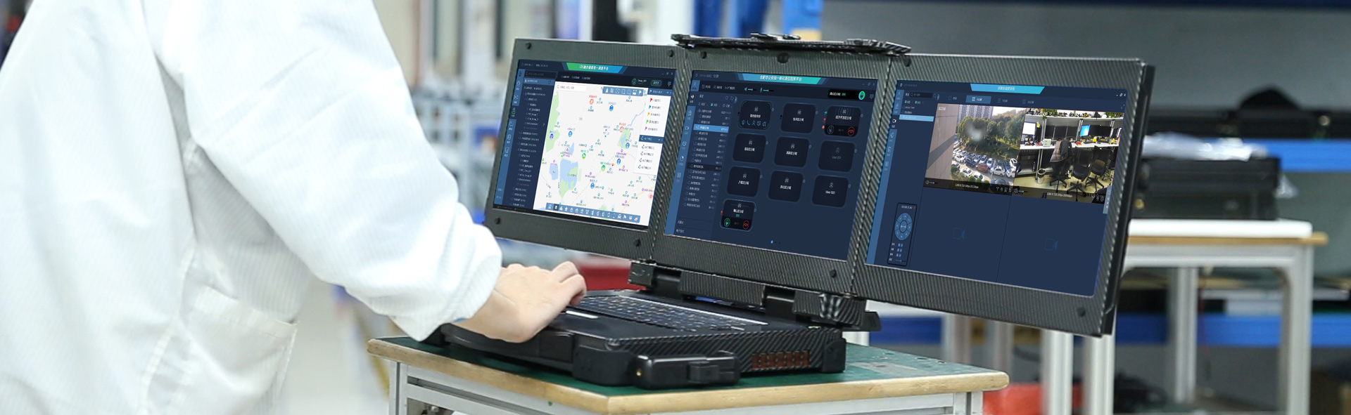 rugged laptop with three screen touch panel pc industrial panel pc for military or emergency command solutions