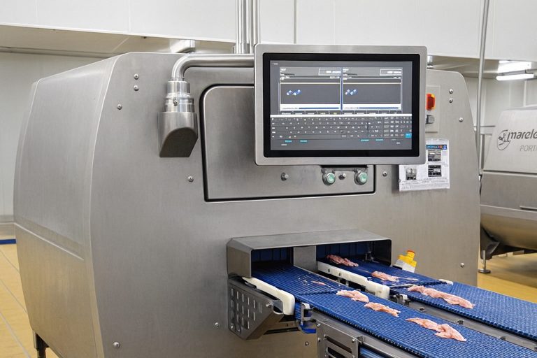 Stainless panel PC installed on a machine at a Vietnamese meat processing plant