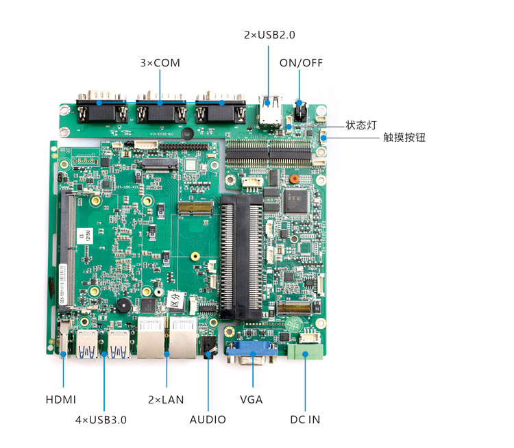 Modular motherboard combination B-2: CES-1201 with EXB-D2351 and COB-D21C6 boards